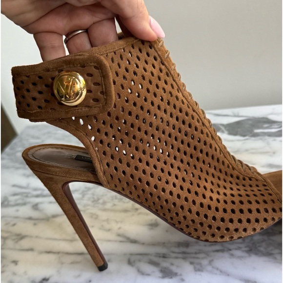 Louis Vuitton perforated leather brown suede booties 38.5 - Picture 6 of 8